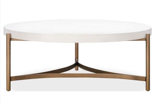 Modern Industrial Coffee Table - Circular White Faux Concrete Top with Black Metal Frame
