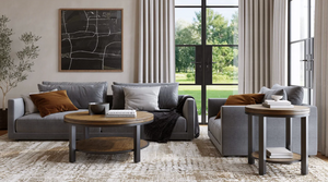 Modern Industrial Round 2-Tier Coffee Table with Rustic Wood Top and Black Metal Frame