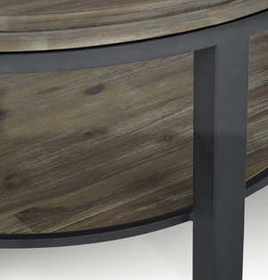 Modern Industrial Round 2-Tier Coffee Table with Rustic Wood Top and Black Metal Frame