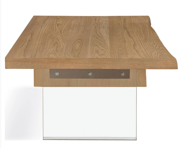 Modern Floating Coffee Table - Solid Wood Waterfall Design with Clear Tempered Glass Leg