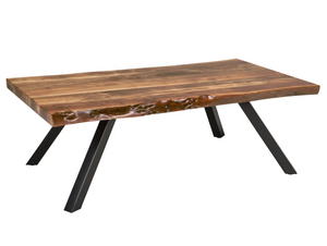 Industrial Live Edge Coffee Table - Solid Acacia Wood with Black Metal Legs, Natural Finish