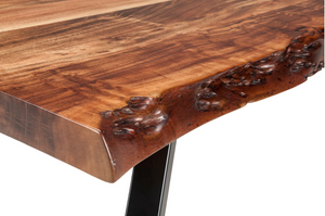 Industrial Live Edge Coffee Table - Solid Acacia Wood with Black Metal Legs, Natural Finish