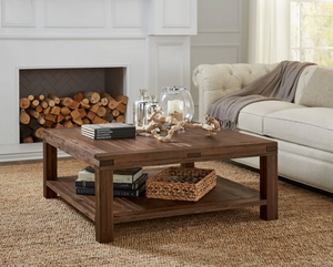 Meadow Square Coffee Table - Solid Wood Center Table in Brick Brown Finish for Living Room