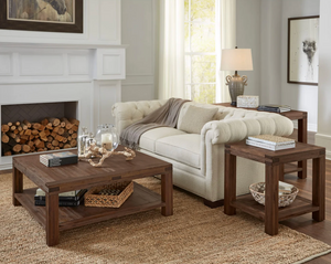 Meadow Square Coffee Table - Solid Wood Center Table in Brick Brown Finish for Living Room