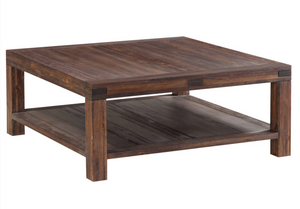 Meadow Square Coffee Table - Solid Wood Center Table in Brick Brown Finish for Living Room