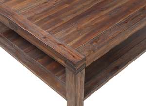 Meadow Square Coffee Table - Solid Wood Center Table in Brick Brown Finish for Living Room