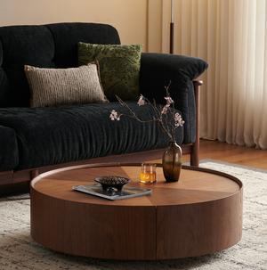 39.3-inch coffee tables, circular walnut design, suitable for living rooms, walnut material, suitable for bedrooms, living rooms, and offices