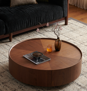 39.3-inch coffee tables, circular walnut design, suitable for living rooms, walnut material, suitable for bedrooms, living rooms, and offices