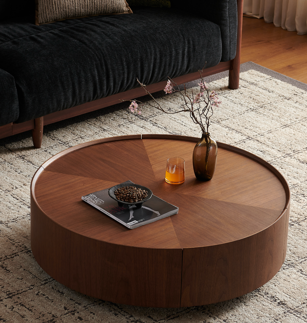 39.3-inch coffee tables, circular walnut design, suitable for living rooms, walnut material, suitable for bedrooms, living rooms, and offices