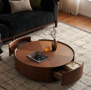 39.3-inch coffee tables, circular walnut design, suitable for living rooms, walnut material, suitable for bedrooms, living rooms, and offices