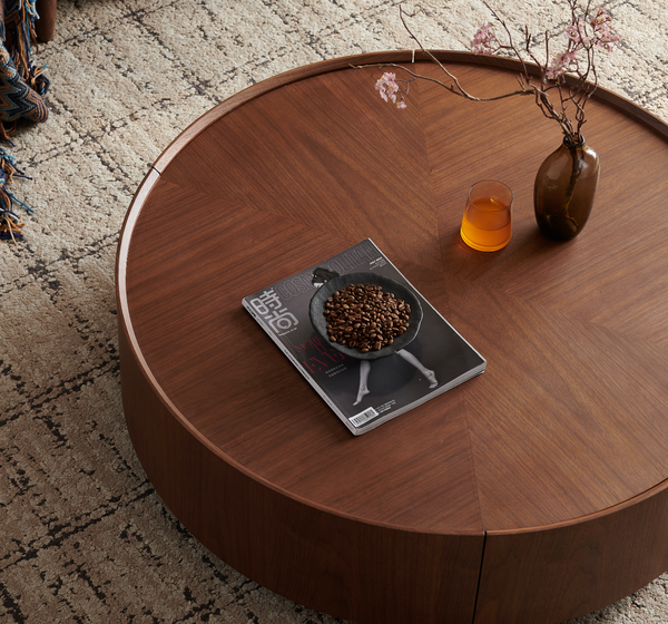 39.3-inch coffee tables, circular walnut design, suitable for living rooms, walnut material, suitable for bedrooms, living rooms, and offices