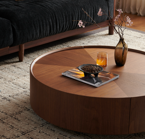 39.3-inch coffee tables, circular walnut design, suitable for living rooms, walnut material, suitable for bedrooms, living rooms, and offices