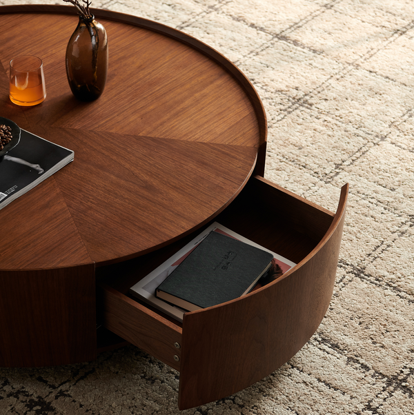 39.3-inch coffee tables, circular walnut design, suitable for living rooms, walnut material, suitable for bedrooms, living rooms, and offices