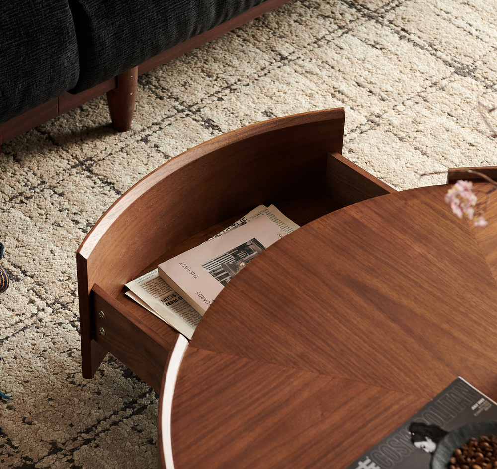 39.3-inch coffee tables, circular walnut design, suitable for living rooms, walnut material, suitable for bedrooms, living rooms, and offices