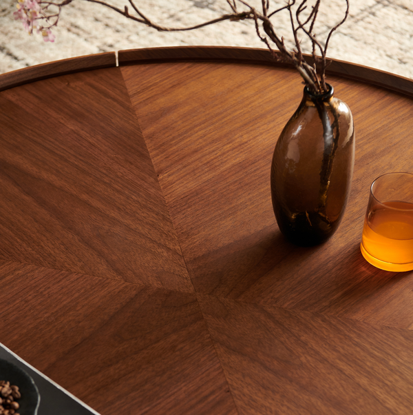 39.3-inch coffee tables, circular walnut design, suitable for living rooms, walnut material, suitable for bedrooms, living rooms, and offices
