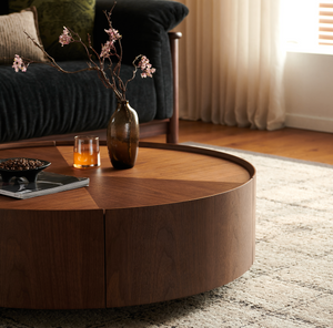 39.3-inch coffee tables, circular walnut design, suitable for living rooms, walnut material, suitable for bedrooms, living rooms, and offices