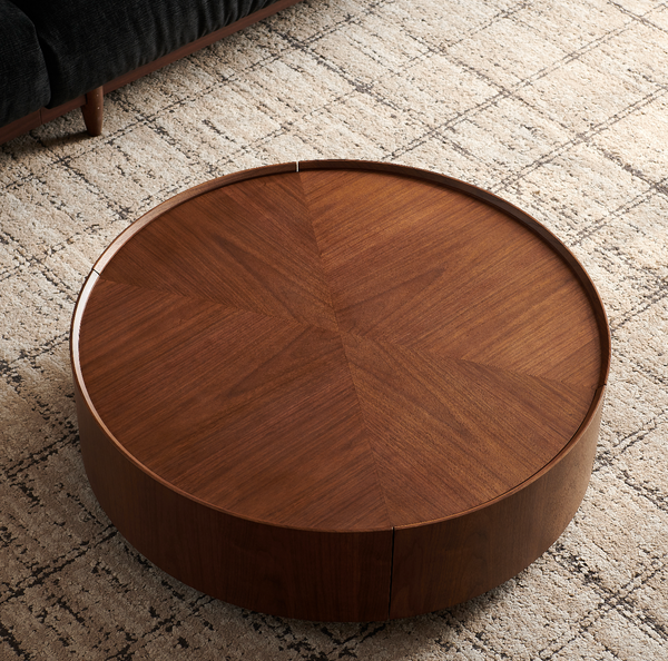 39.3-inch coffee tables, circular walnut design, suitable for living rooms, walnut material, suitable for bedrooms, living rooms, and offices