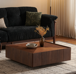 35.4-inch coffee table, square walnut wood design, suitable for living room. Walnut wood material, suitable for bedroom, living room and office