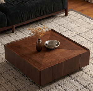 35.4-inch coffee table, square walnut wood design, suitable for living room. Walnut wood material, suitable for bedroom, living room and office