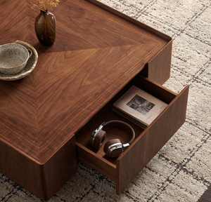 35.4-inch coffee table, square walnut wood design, suitable for living room. Walnut wood material, suitable for bedroom, living room and office