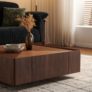 35.4-inch coffee table, square walnut wood design, suitable for living room. Walnut wood material, suitable for bedroom, living room and office