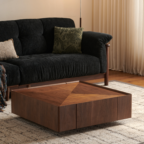 35.4-inch coffee table, square walnut wood design, suitable for living room. Walnut wood material, suitable for bedroom, living room and office