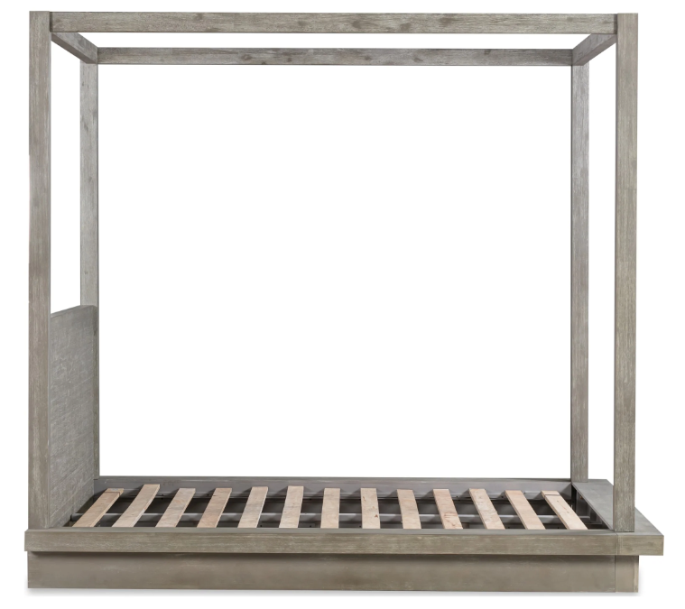 Modern Solid Wood Canopy Bed with Platform Base - Weathered Grey Finish Four-Poster Bed