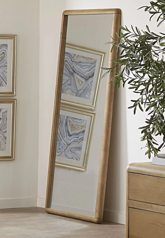 Full Length Floor Mirror with Rounded Wood Frame