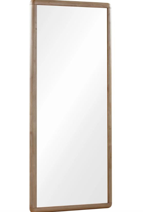Full Length Floor Mirror with Rounded Wood Frame