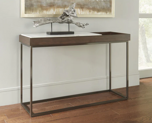 Jazz Marble and Walnut Veneer Console Table with Gunmetal Steel Base