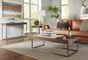 Jazz Marble and Walnut Veneer Console Table with Gunmetal Steel Base