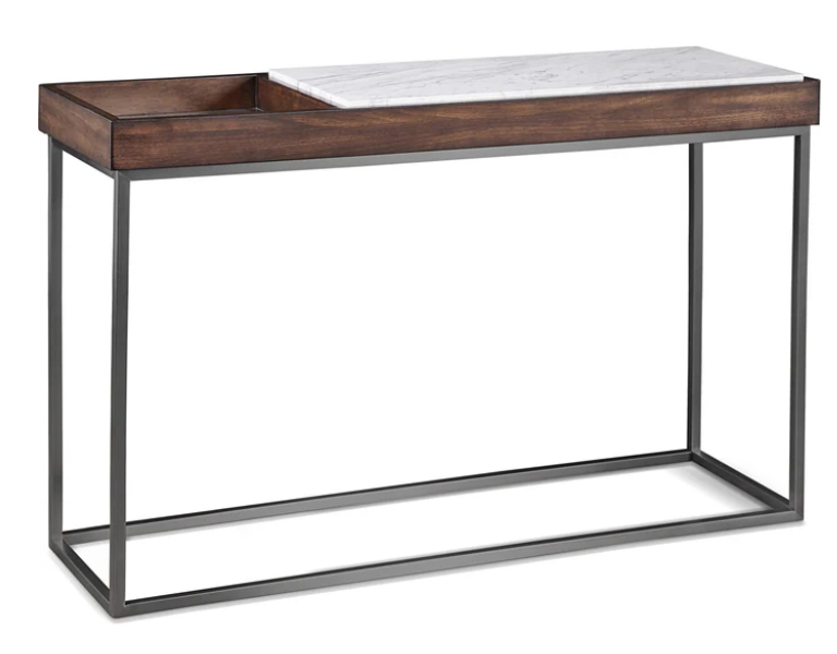 Jazz Marble and Walnut Veneer Console Table with Gunmetal Steel Base