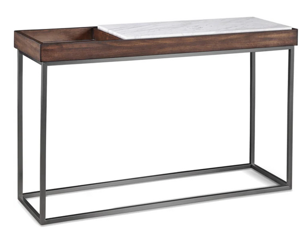 Jazz Marble and Walnut Veneer Console Table with Gunmetal Steel Base