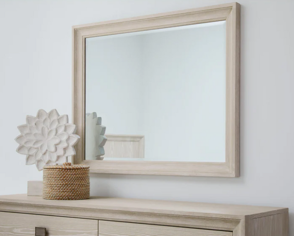Classic White & Beige Wood Landscape Mirror - Wire Brushed Sugar Finish Bedroom Dresser Mirror