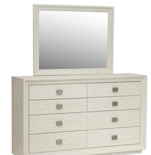 Classic White & Beige Wood Landscape Mirror - Wire Brushed Sugar Finish Bedroom Dresser Mirror