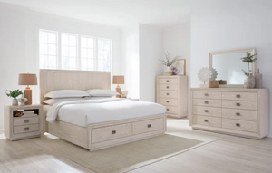 Classic White & Beige Wood Landscape Mirror - Wire Brushed Sugar Finish Bedroom Dresser Mirror