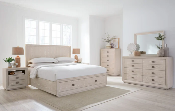 Classic White & Beige Wood Landscape Mirror - Wire Brushed Sugar Finish Bedroom Dresser Mirror