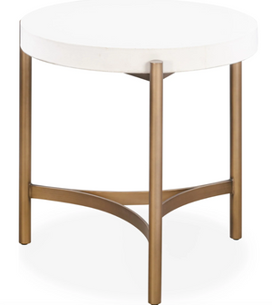 Industrial Mid-Century Concrete Accent Table - Round Gray Cement Top with Bronze Steel Legs