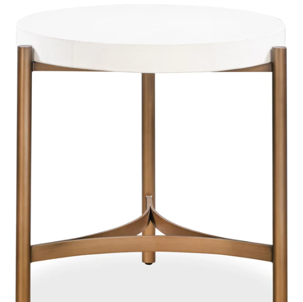 Industrial Mid-Century Concrete Accent Table - Round Gray Cement Top with Bronze Steel Legs
