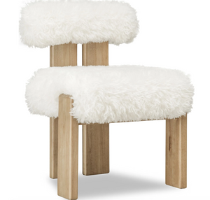 Modern Dining Accent Chair - Faux Sheepskin Upholstery with Solid Wood Frame