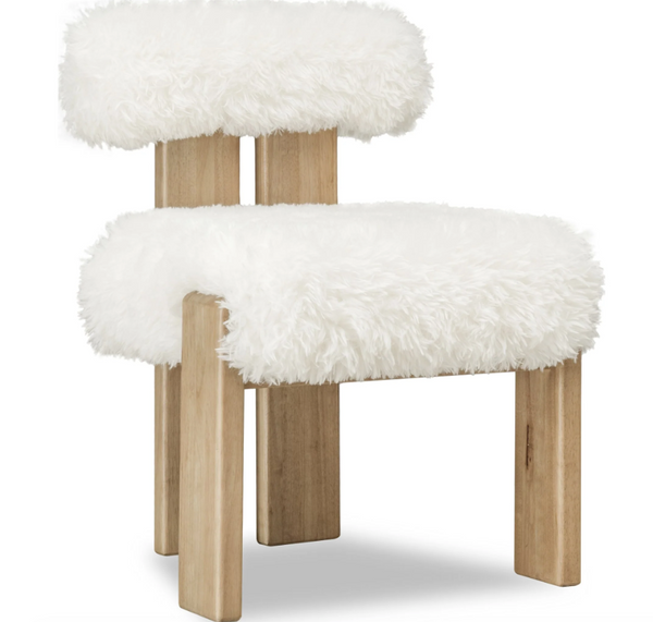Modern Dining Accent Chair - Faux Sheepskin Upholstery with Solid Wood Frame