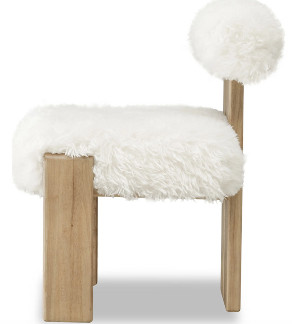 Modern Dining Accent Chair - Faux Sheepskin Upholstery with Solid Wood Frame