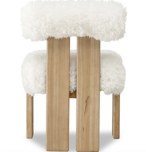 Modern Dining Accent Chair - Faux Sheepskin Upholstery with Solid Wood Frame