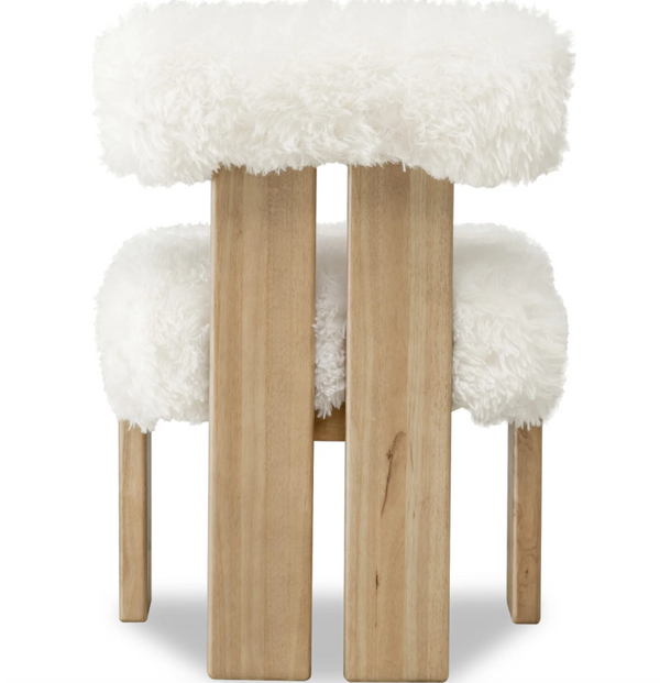 Modern Dining Accent Chair - Faux Sheepskin Upholstery with Solid Wood Frame