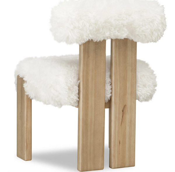Modern Dining Accent Chair - Faux Sheepskin Upholstery with Solid Wood Frame