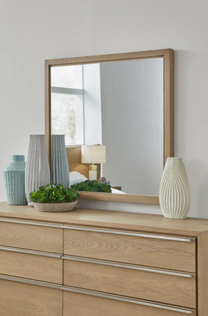 Coastal Modern White Oak Dresser Mirror - Bisque Finish Solid Wood Frame with Beveled Glass