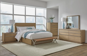 Coastal Modern White Oak Dresser Mirror - Bisque Finish Solid Wood Frame with Beveled Glass