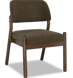 Retro Accent Chair - Moss Green Textured Fabric with Earthy Claystone Finish