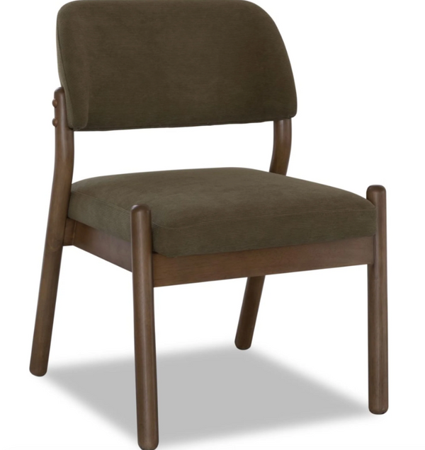 Retro Accent Chair - Moss Green Textured Fabric with Earthy Claystone Finish