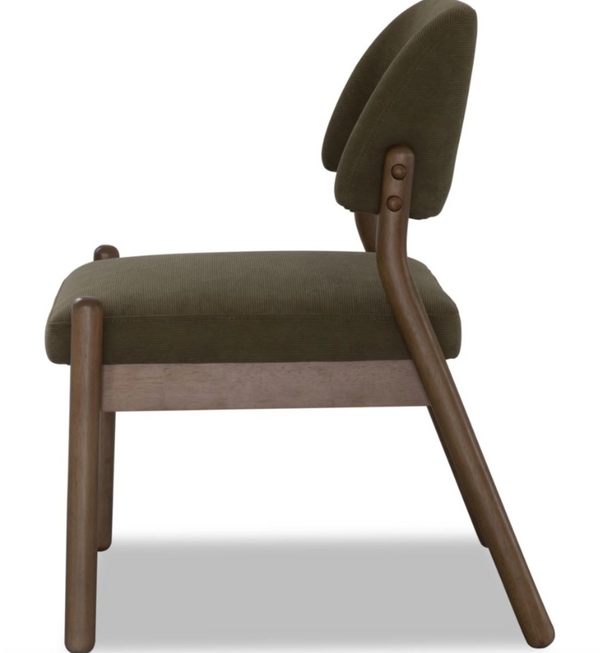 Retro Accent Chair - Moss Green Textured Fabric with Earthy Claystone Finish